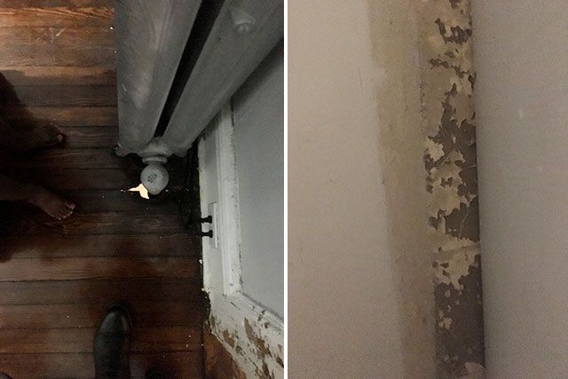 Code violations in Nicole Romero’s apartment—the hole in the floor, the peeling paint—in East Orange